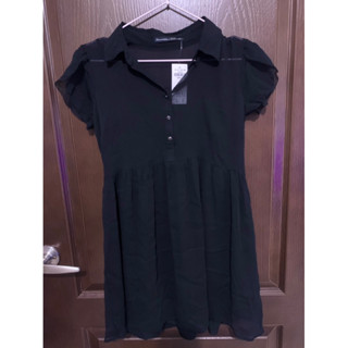 美國麋鹿正版Abercrombie & Fitch XSP 黑色 全新 外紗裙洋裝 內細肩絲質可調肩帶 袖子特殊造型