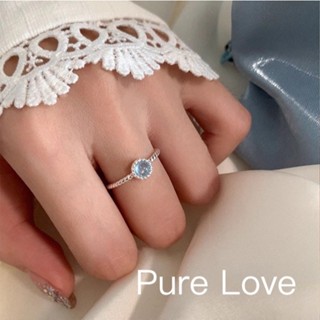 Pure Love樂芙 /正韓 【R0767】韓系簡約S925純銀天然海藍寶可調式開口戒指 / 銀