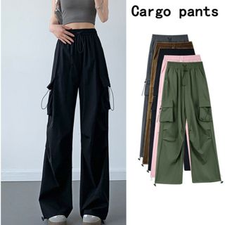 沐子服飾 美式工裝褲女春秋季高腰直筒闊腿情侶款oversize寬鬆速干休閑褲男抽繩加絨款顯瘦同款運動休閒褲女裝學生工裝褲