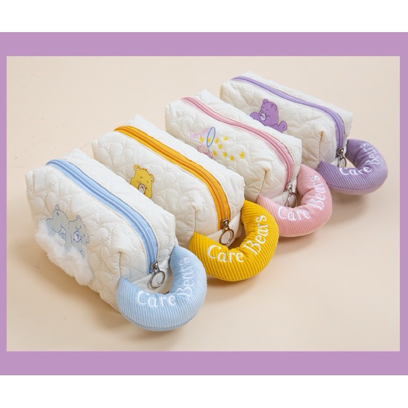 現貨Care bears彩虹熊 愛心熊 刺繡絎縫棉被手拿包化妝收納包筆袋 carebears