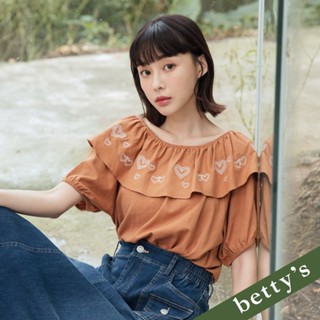 betty’s貝蒂思(35) 2WAY愛心繡花領片下擺鬆緊抽皺上衣(共二色)