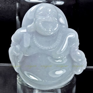 珍珠林~歡喜彌勒佛玉珮/把件~厚裝緬甸A貨冰種紫羅蘭翡翠#424