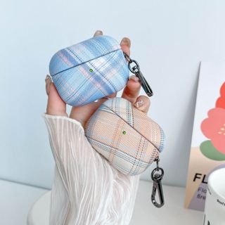 新款AirPods 4代 AirPods Pro 2耳機殼時尚斜格子佈皮紋硬殼個性帶手提繩 蘋果1/2/3無線藍牙耳機包