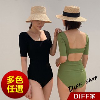【DIFF】韓版方領顯瘦露背連身泳衣 保守泳衣 泳裝 背心泳衣 泳衣 套裝 上衣 比基尼 女生泳衣 女裝【S312】