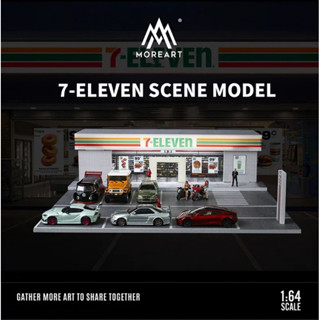 【六四分之一】 MOREART｜ 7-11便利商店｜1/64 模型建築 停車場 場景｜帶LED燈光