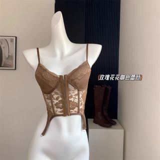 【PIGLET】美式蕾絲花邊女生吊帶 辣妹風格性感鏤空收腰修身打底小背心 交叉背帶設計性感美背 可外穿內搭上衣內衣