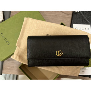 全新｜GUCCI Marmont 荔枝牛皮翻蓋長夾(黑色)