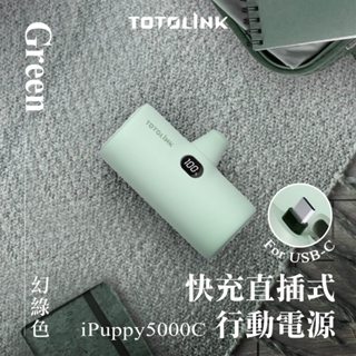 TOTOLINK 20W Type-C PD快充 直插式行動電源 口袋電源 免傳輸線 尾插 加長充電頭 迷你型充-幻綠色
