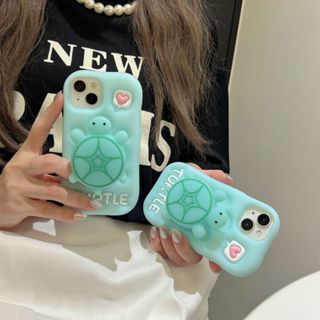 夜光新16支架烏龜立體iPhone 15 Promax手機殼14 Pro網紅個性軟矽膠可愛蘋果13 12 11保護套超萌