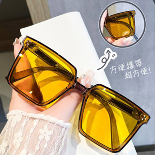 多色可選 折疊太陽眼鏡 方框墨鏡女款夏季抗UV 小巧便攜帶 街拍明星網紅太陽眼鏡 附贈專屬圓形盒 74292