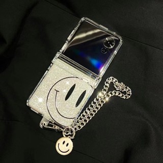 ins高階感銀色閃粉笑臉 適用摩托羅拉 Moto razr 50 Ultra 手機殼 razr50 保護殼 折疊屏手機殼