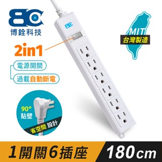 <<最新安規>>臺灣製MIT【1開6插15A過載保護電腦延長線-螺絲固定孔】延長線/保護/一開六插孔/KTC-98613