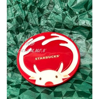 小福柿【STARBUCKS 星巴克 2014年耶誕節麋鹿圖案圓形新骨瓷杯墊】全新‧特售200元‧