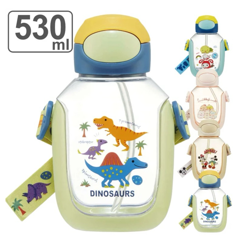 現貨出清～日本🇯🇵Skater 530ml 恐龍 Maizen Sisters kitty透明吸管飲水壺附背帶