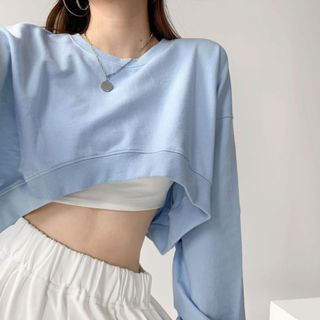 短款 衛衣 女裝 秋季 韓國 純色 新款 寬鬆 圓領 女裝士 長袖 上衣 女裝 潮 女生衣服 素色 基礎款 純色 簡約