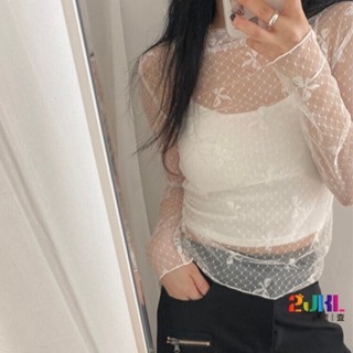 性感蝴蝶結愛心蕾絲罩衫T恤 造型舒服涼感網布長袖上衣 氣質歐膩蕾絲日系外搭長袖罩衫