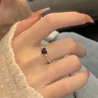 C1-16(1)🧸臺灣現貨🧸清冷感~黑色愛心鋯石戒指女ins冷淡風小眾高階感開口指環