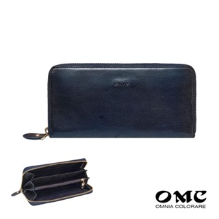 【OMC】NG福利品-展示品-變色/指甲印較多-原廠價4300-單層拉鍊收納牛皮長夾-原深藍