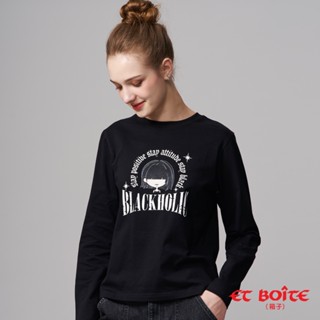 BLUE WAY ET BOiTE 箱子 - 女款 LIZ頭像刺繡美式長TEE(黑)