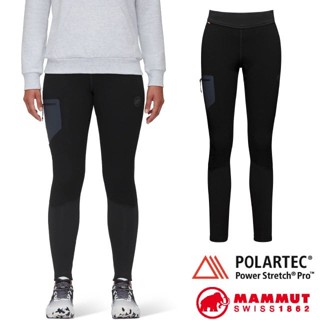 【MAMMUT 長毛象】女 輕量透氣耐磨保暖刷毛緊身長褲 Aconcagua 內搭褲 登山健行褲 黑 00224