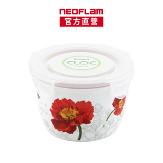 NEOFLAM CLOC 圓形陶瓷保鮮盒550ml-紅花-臺灣原廠公司貨