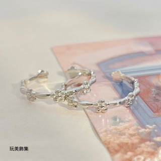 玩美飾集｜現貨，S925全純銀 清新感花兒開口可調純銀戒指 銀戒 飾品 VR0163
