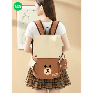 LINE Friends 熊大造型男女休閒潮牌韓系大容量帆布背包