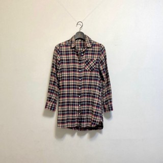 Vintage 二手古著 MUJI 無印良品 女性紅藍格紋法蘭絨長版長袖襯衫 尺寸S