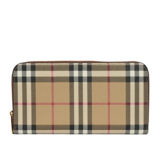 BURBERRY Vintage 格紋皮革ㄇ形拉鍊皮夾(米色/樺木棕色) 8094438 A9534
