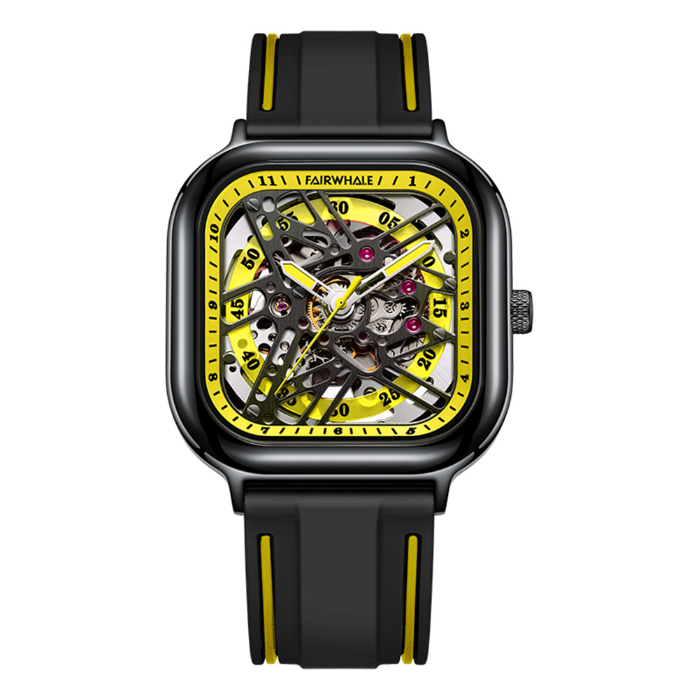 【WANgT】Mark Fairwhale 馬克菲爾 硬派方殼3D多層鏤空機械錶-6410