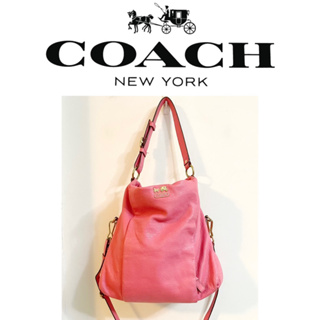 美國【COACH】桃粉色經典立體馬車logo真皮兩用肩背包