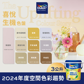 【Dulux得利】A986 全效合一竹炭乳膠漆 2024年度精選色系-喜悅生機色盤 電腦調色（3公升裝）｜客製化調色漆