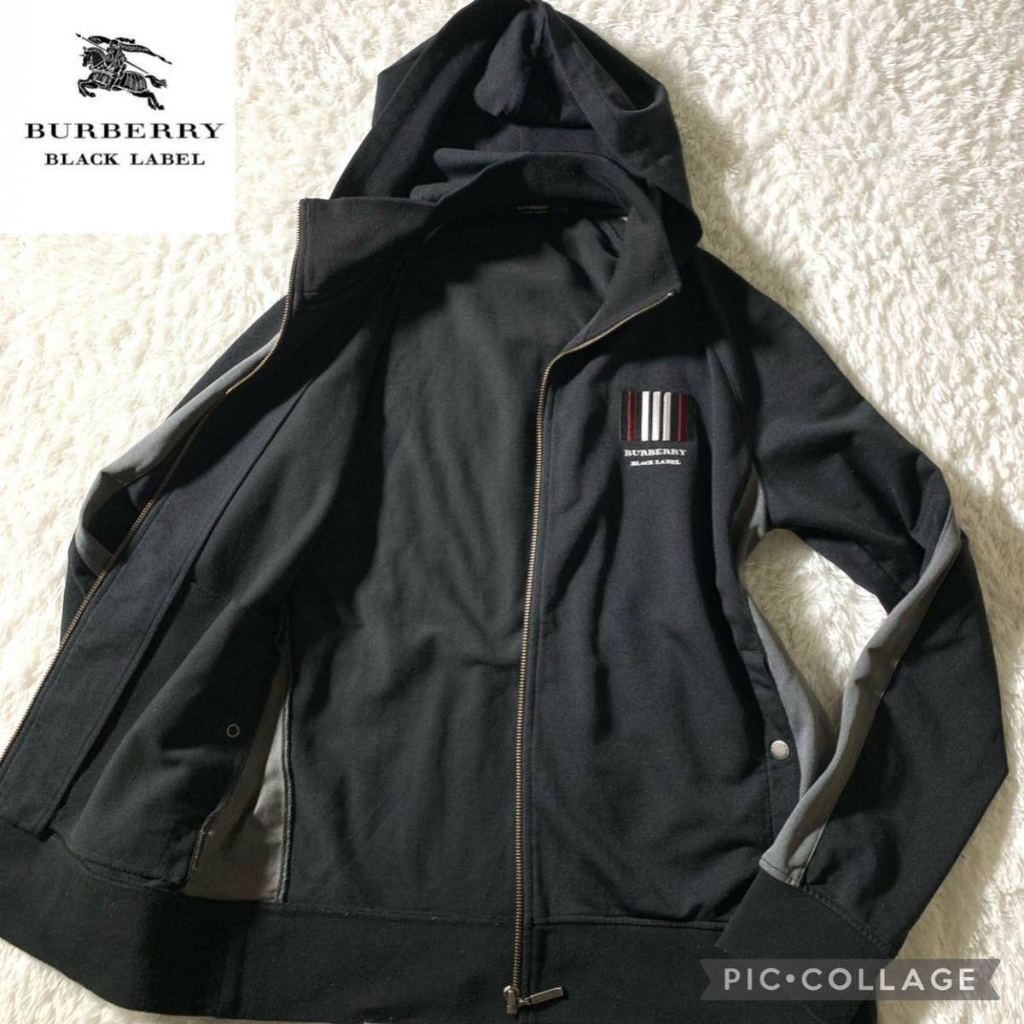 burberry black label 連帽運動夾克 (L) 黑色