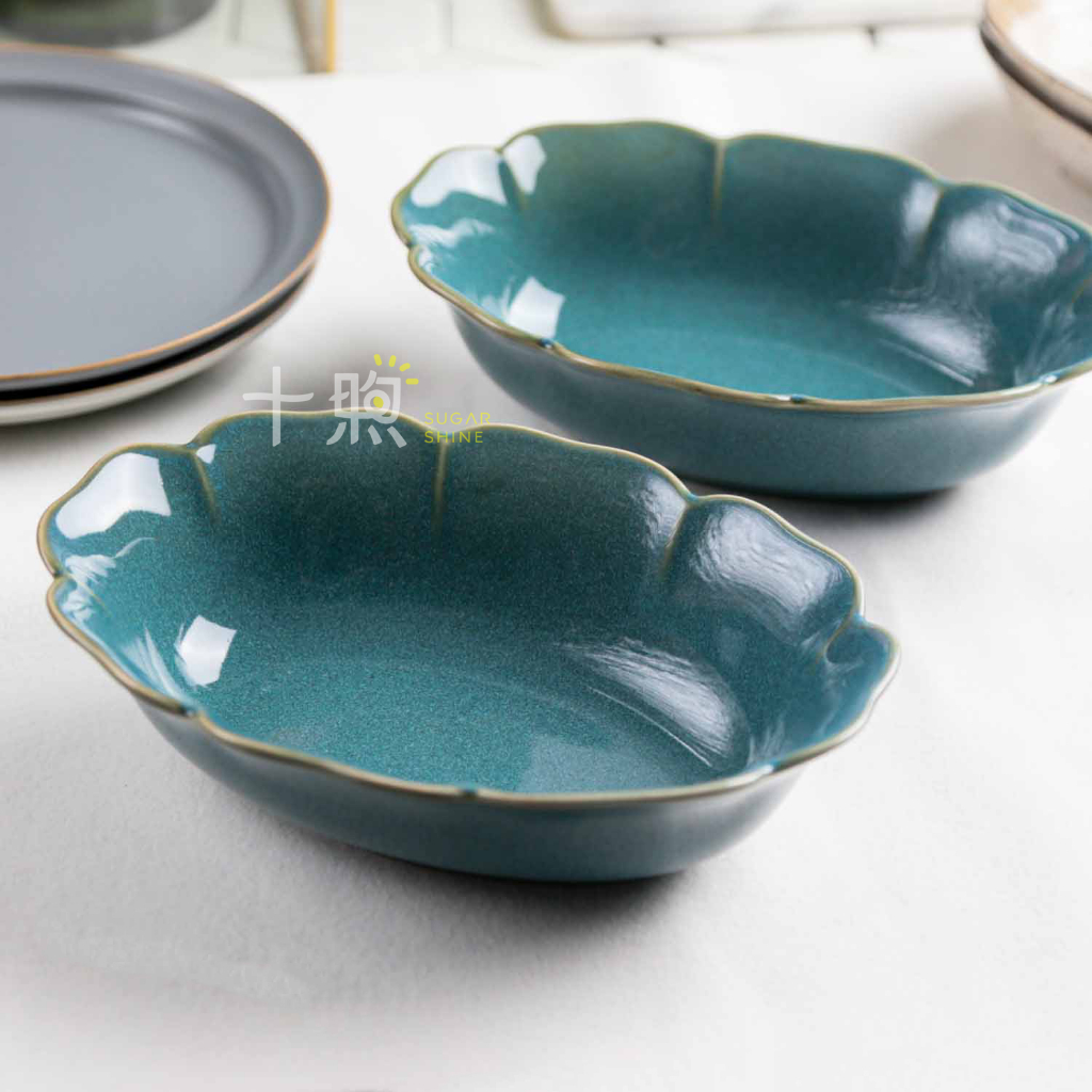 | 十煦 | 花ゆう花湯橢圓深皿 藍綠花型咖哩碗 日本製美濃燒 餐盤餐具