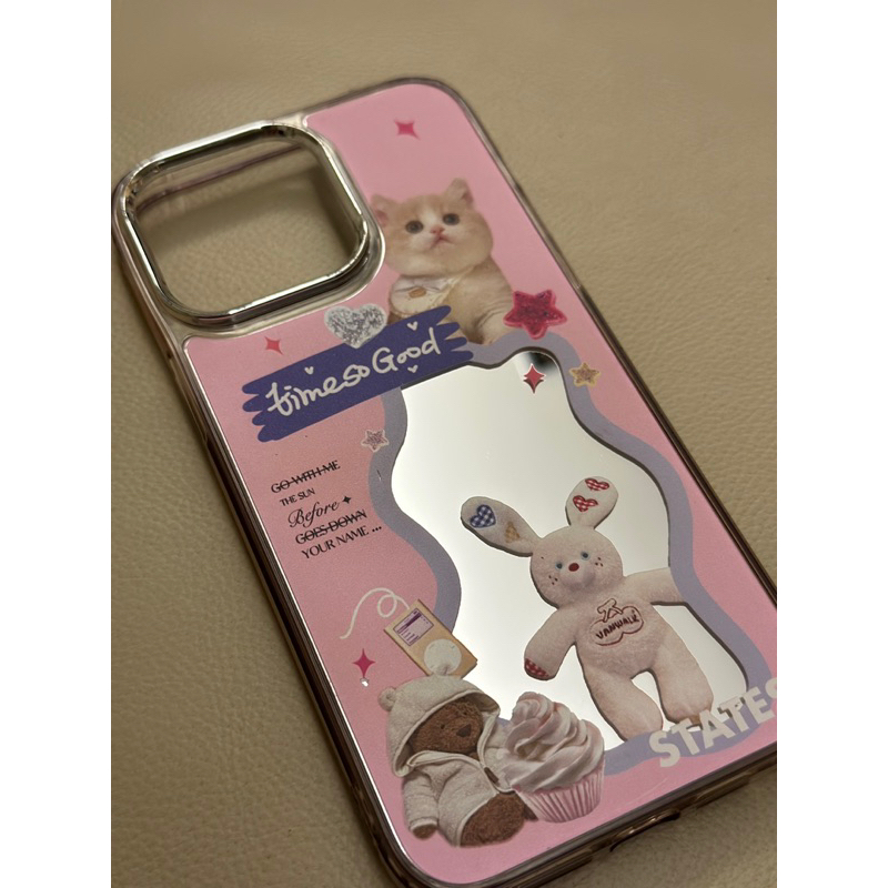 iPhone 14 Pro Max二手手機殼鏡面手機殼貓咪手機殼質感韓國手機殼兩件組