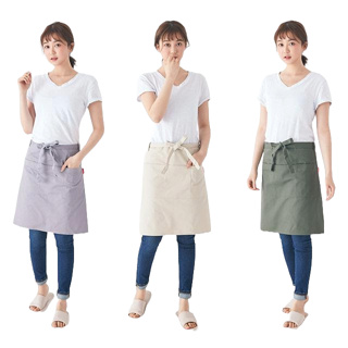 FULIKI 日系短版半身圍裙純棉圍裙家用廚房圍裙咖啡廳圍裙