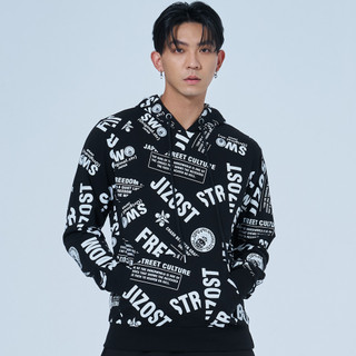 BLUE WAY 地藏小王 - 男款 LOGO滿版連帽長TEE(黑)