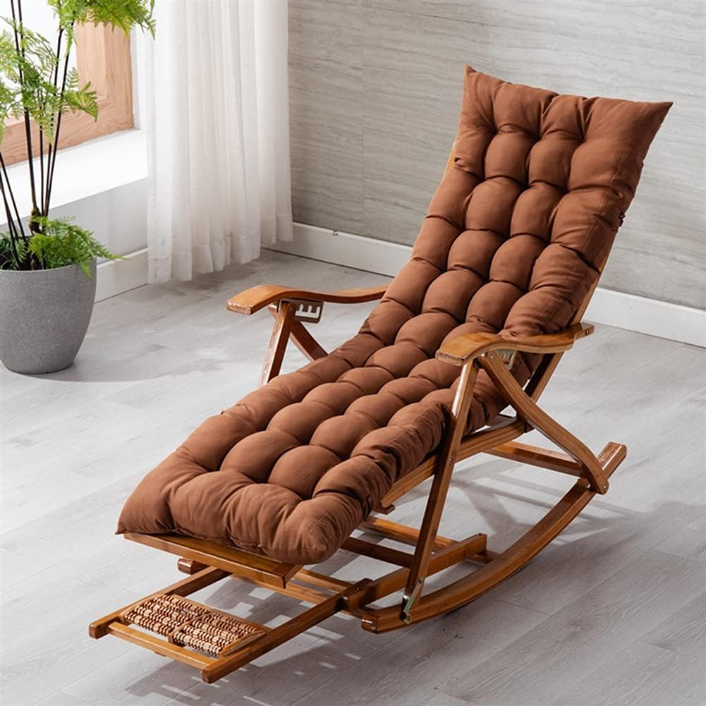 【二手】折疊竹搖椅 可調節休閒椅 \老人躺椅 戶外花園躺椅，帶可拆卸棉墊