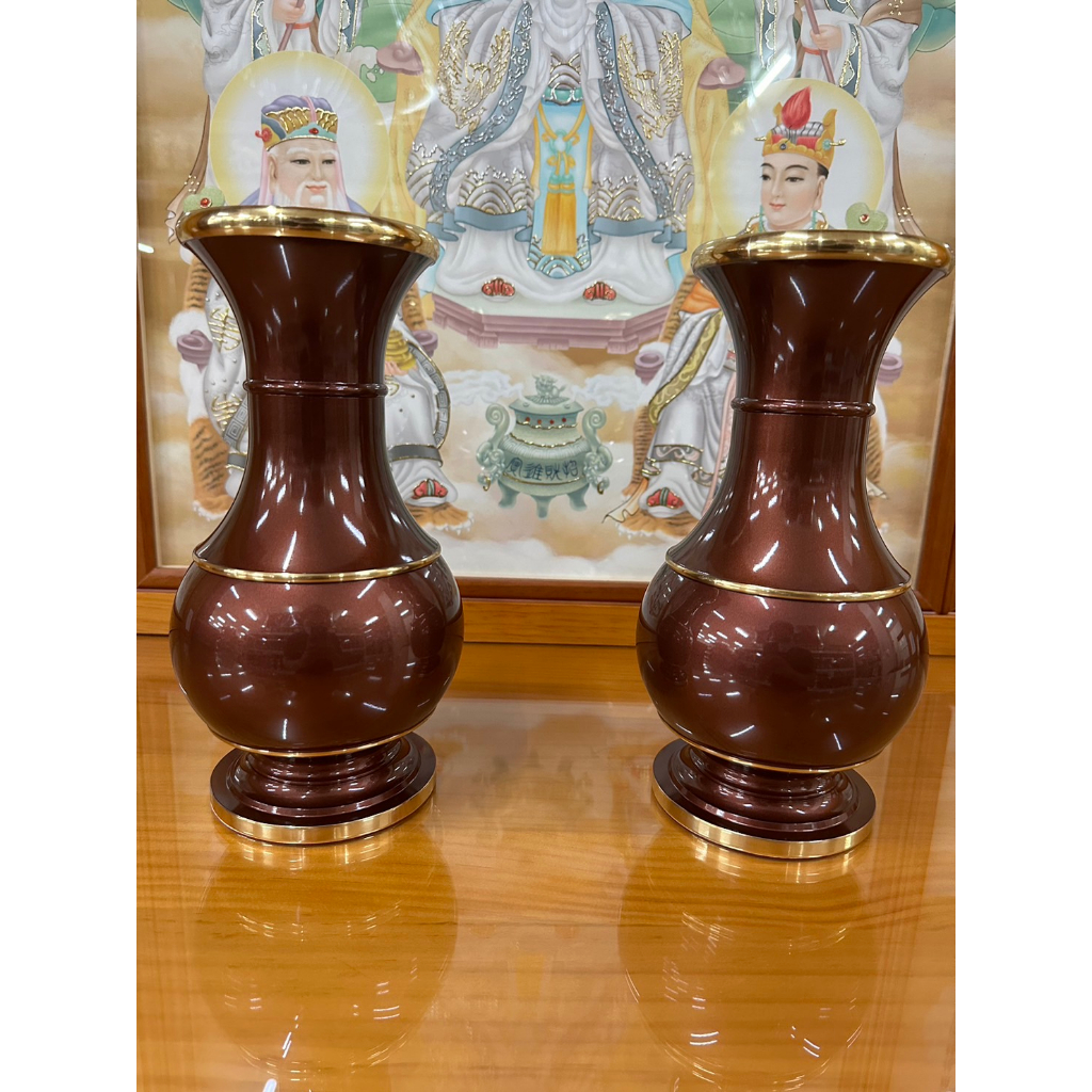 【明祥】鍛造銅 釉金色素面花瓶  銅器 神明用 祖先用  一對價 74廠