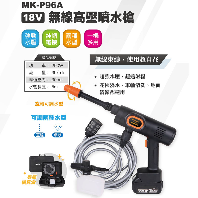 MK-POWER 牧田 makita 18V電池共用 高壓水槍 MK-P96A 清洗機 洗冷氣 洗地板 洗門窗 洗鐵門