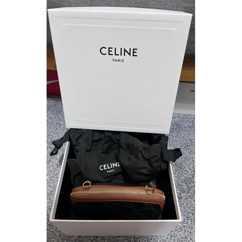 Celine TRIOMPHE帆布及羊皮飾鍊手提包#Celine#貝殼包#小廢包