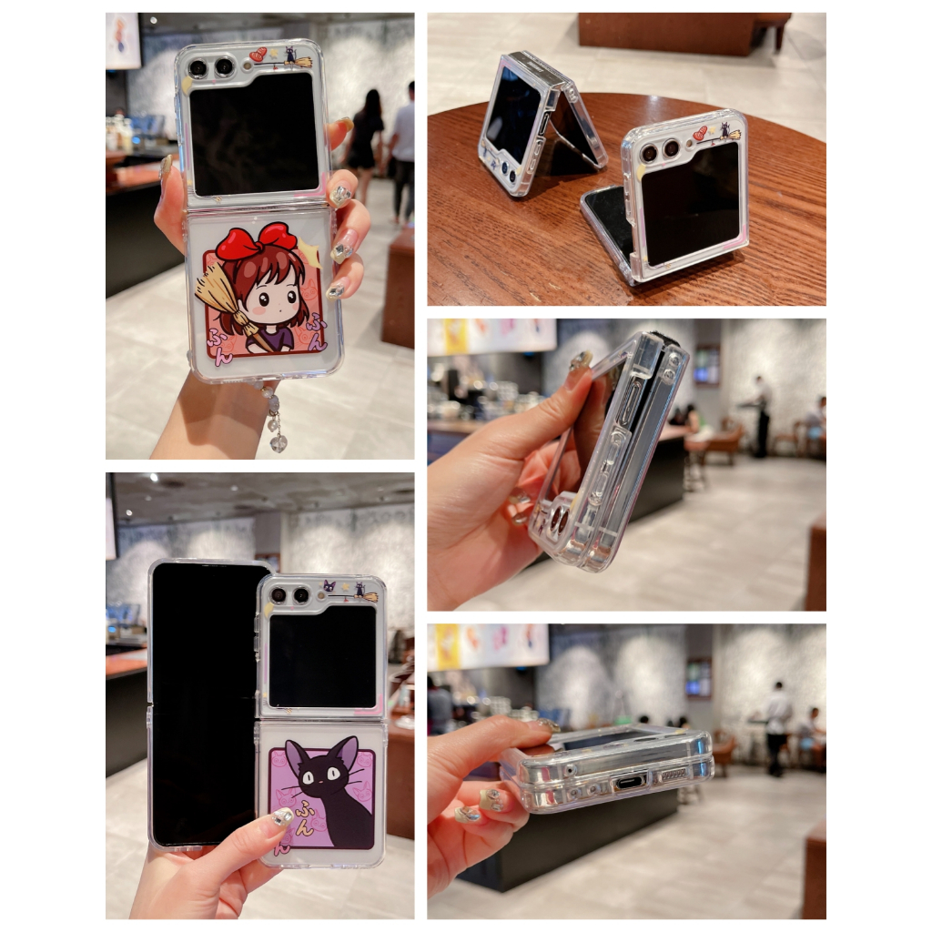 Samsung三星 zflip5 4 3 摺疊機手機殼 魔法貓咪与少女 三星Galaxy zflip3 防摔翻蓋保護殼