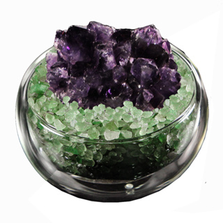 【A1寶石】日本頂級天然紫水晶花 綠水晶聚寶盆 招財轉運居家風水必備