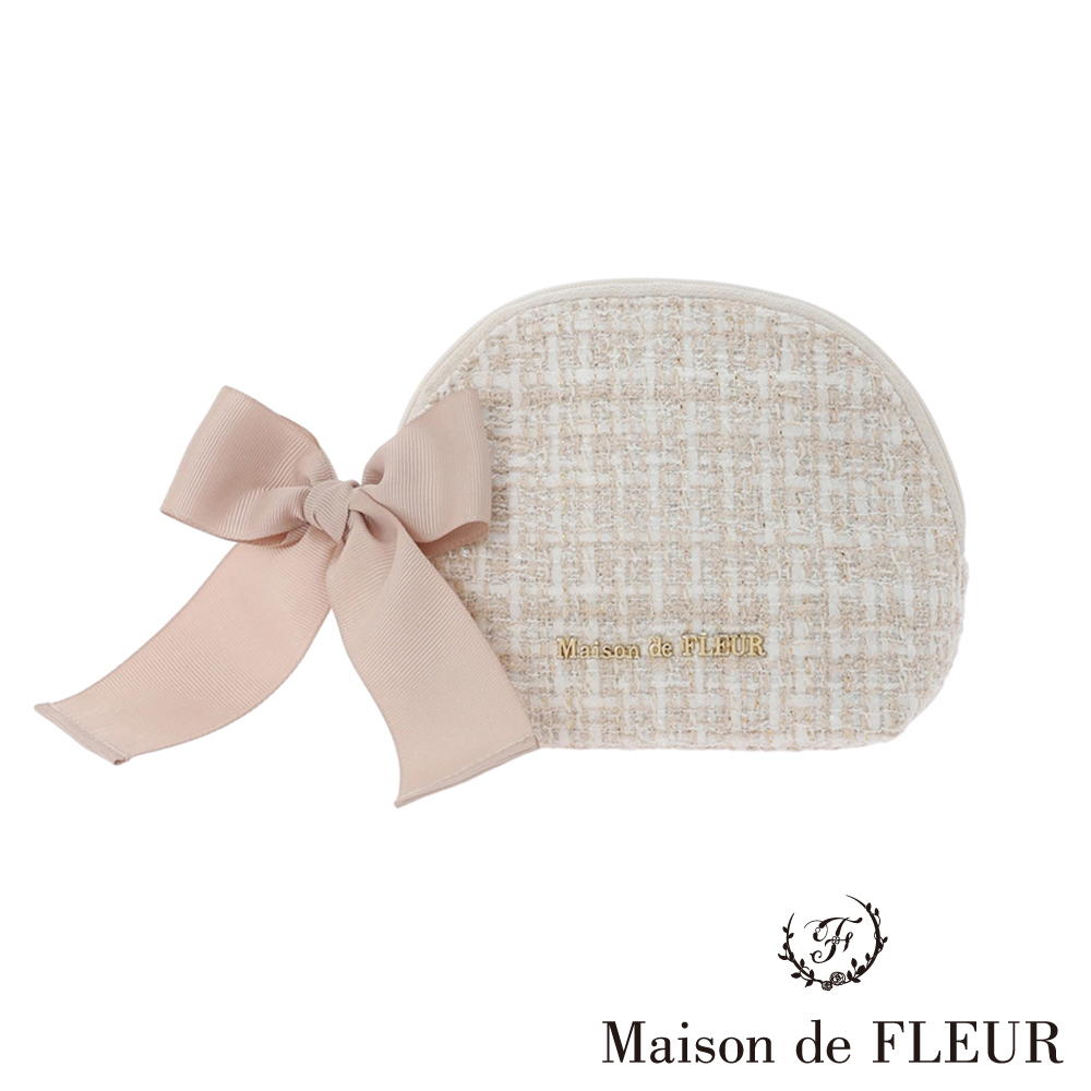 Maison de FLEUR 【WEB限定】淡雅花呢緞帶弧形手拿包(8S33FJJ0100)