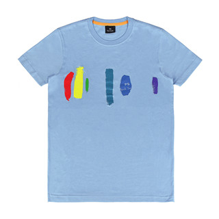 PAUL SMITH 縮寫字母LOGO筆刷條紋塗鴉設計純棉短袖T(男款/淺藍)