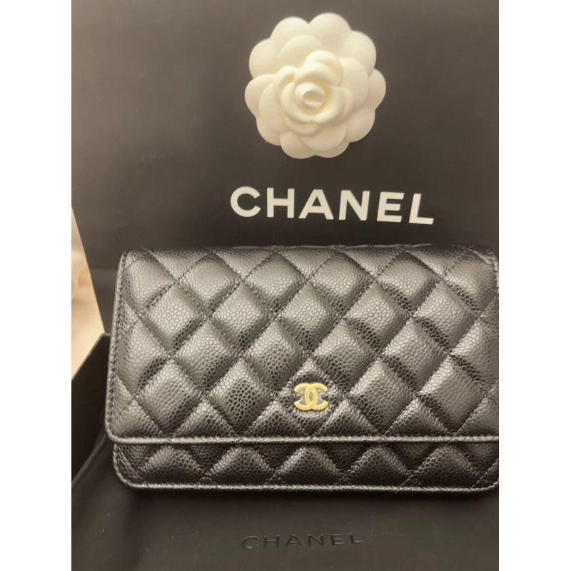 全新Chanel經典黑色金釦牛皮Woc