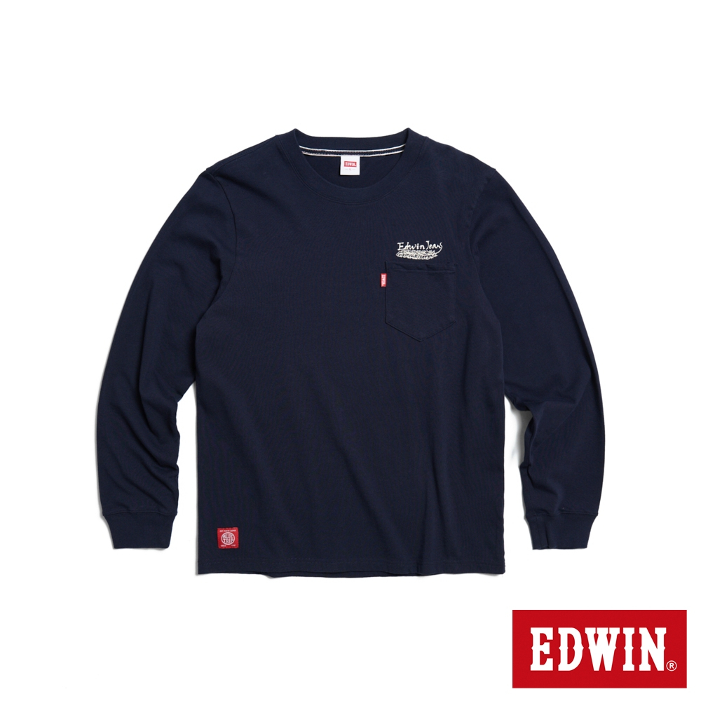 EDWIN 厚磅口袋長羽毛造型長袖T恤(丈青色)-男款