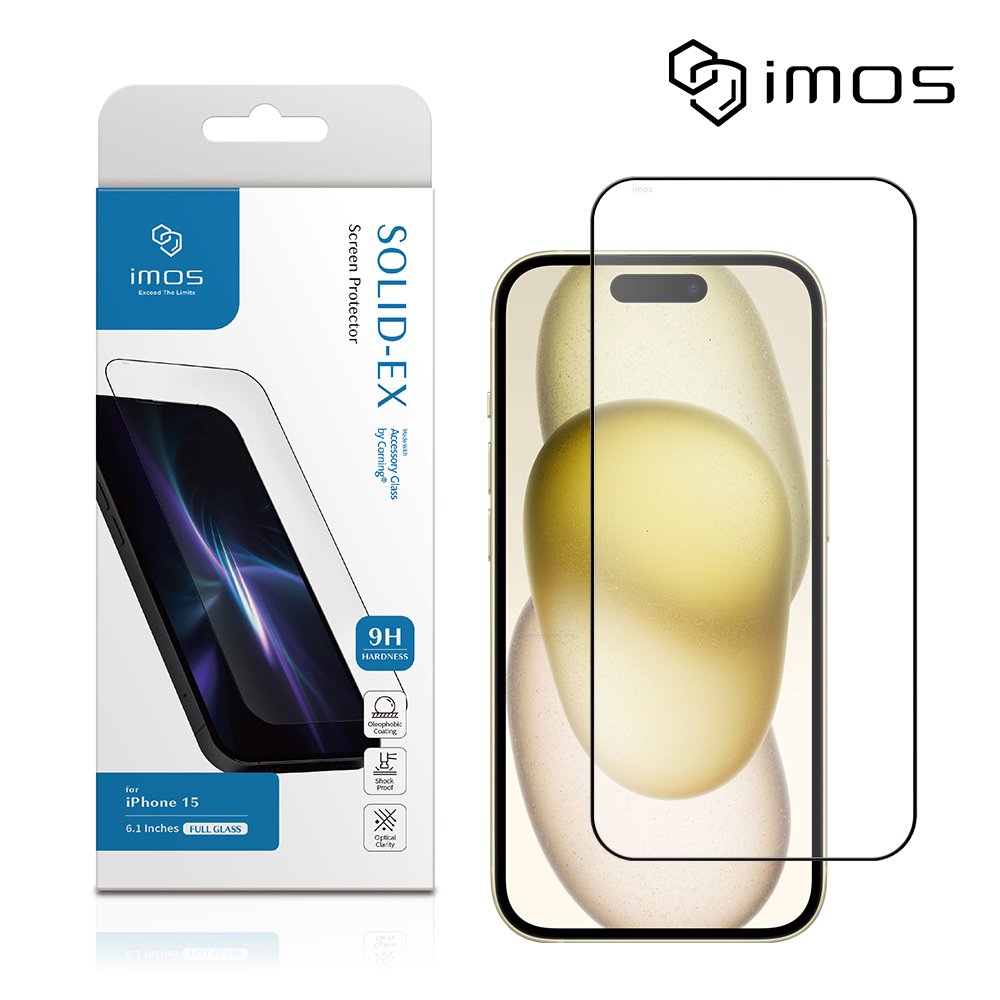 iMOS Apple iPhone 15 6.1吋 9H康寧滿版黑邊玻璃螢幕保護貼(AGbc)