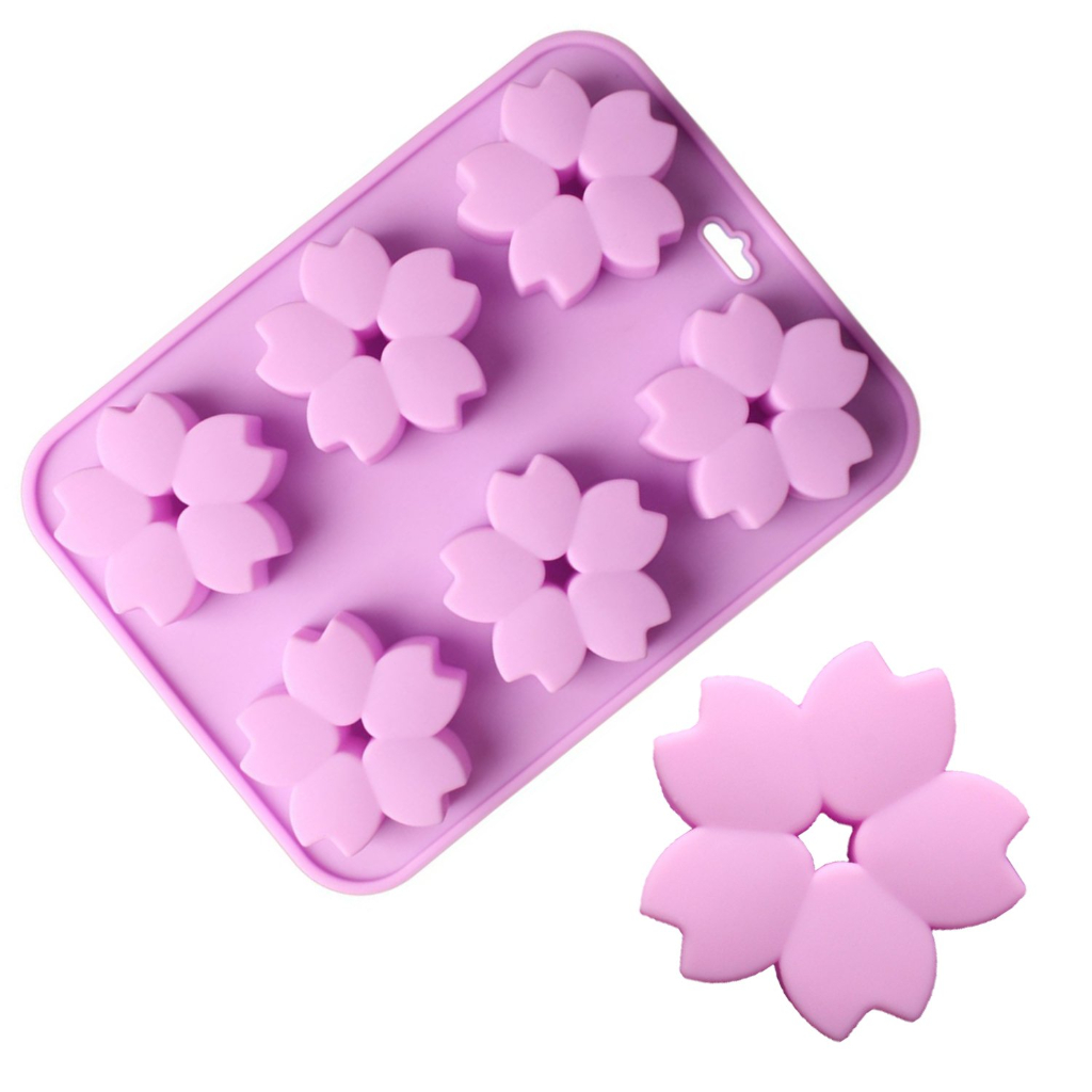 櫻花 粉紫色造型蛋糕矽膠模(6個取) 果凍 蛋糕 巧克力 手工皂 蠟燭 奶凍 香磚 起士蛋糕 冰塊 馬芬蛋糕 烘焙模具