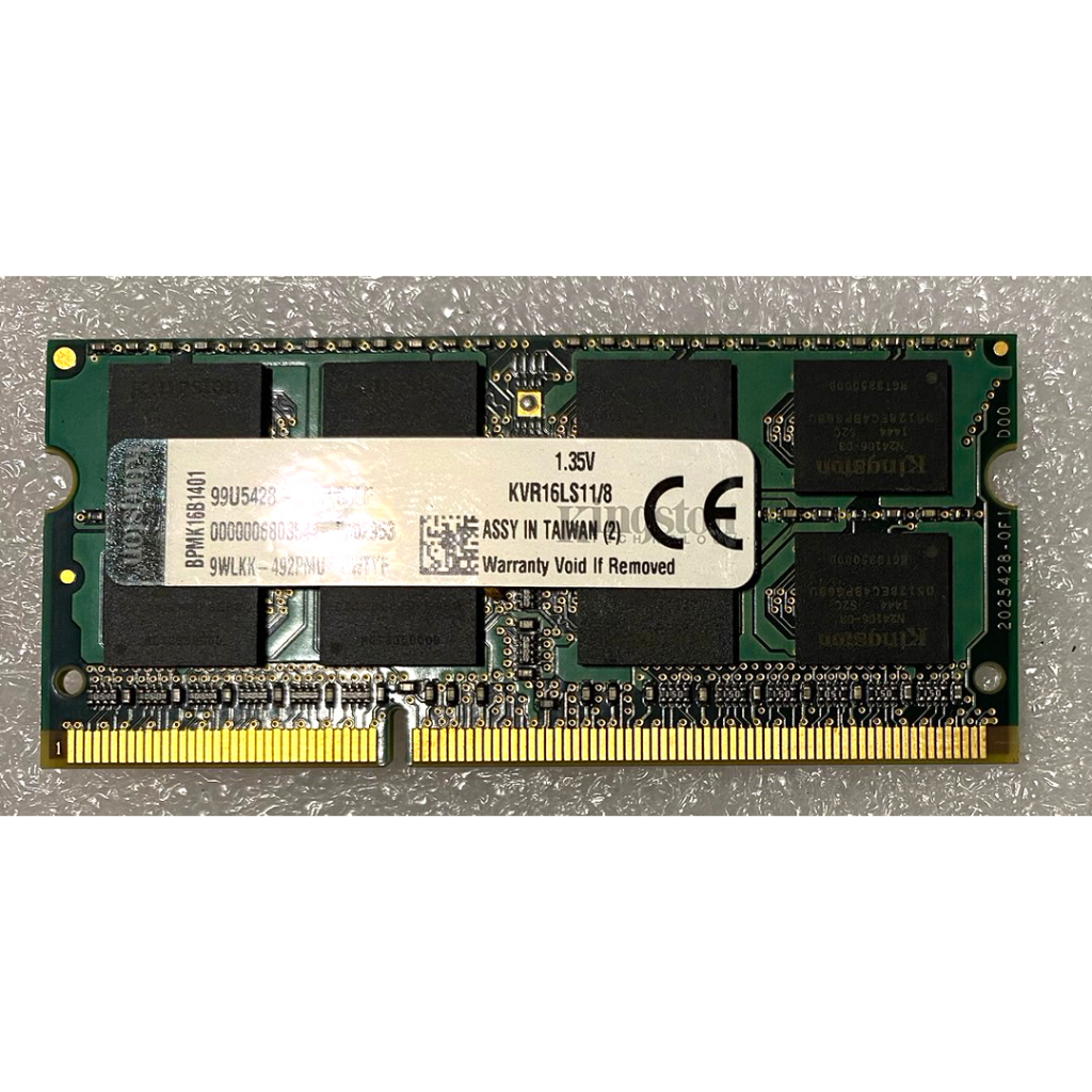 金士頓 KVR16LS11/8 8G DDR3L-1600 筆電記憶體 1.35V